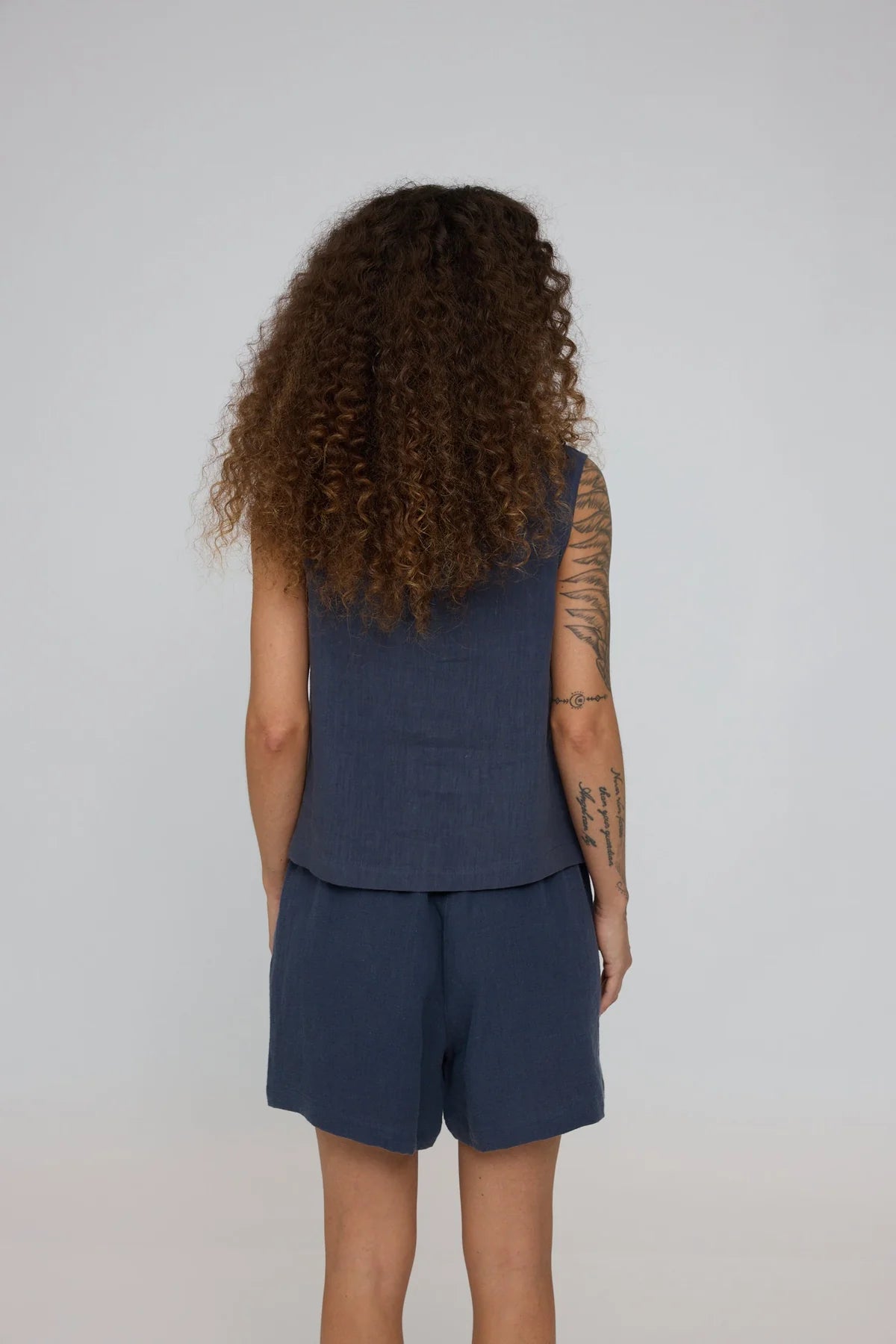 Mazine // Short Sleeve Linen Shirt - Ink blue