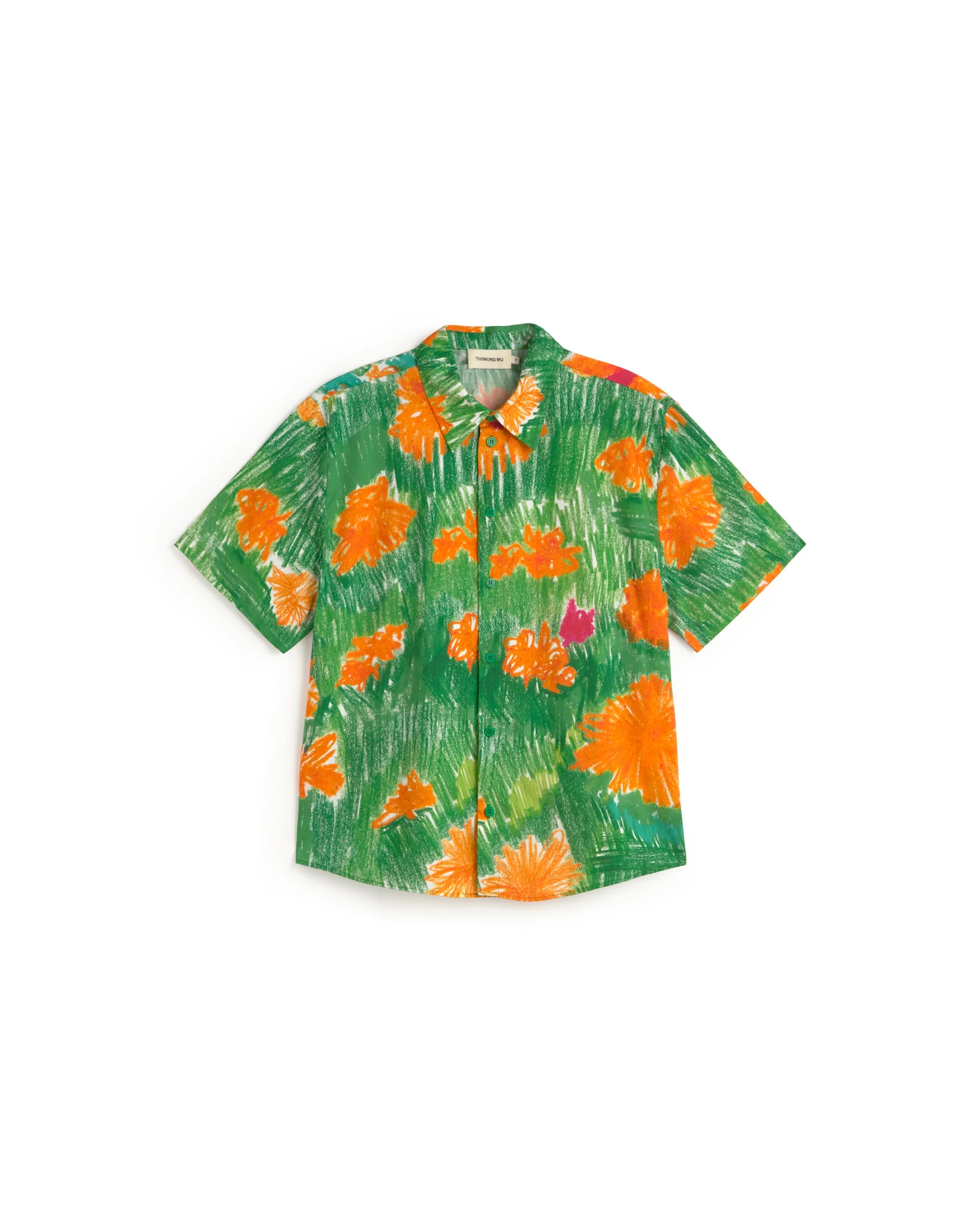 Thinking MU // Crayon Paddy Flower Shirt - Green/Orange