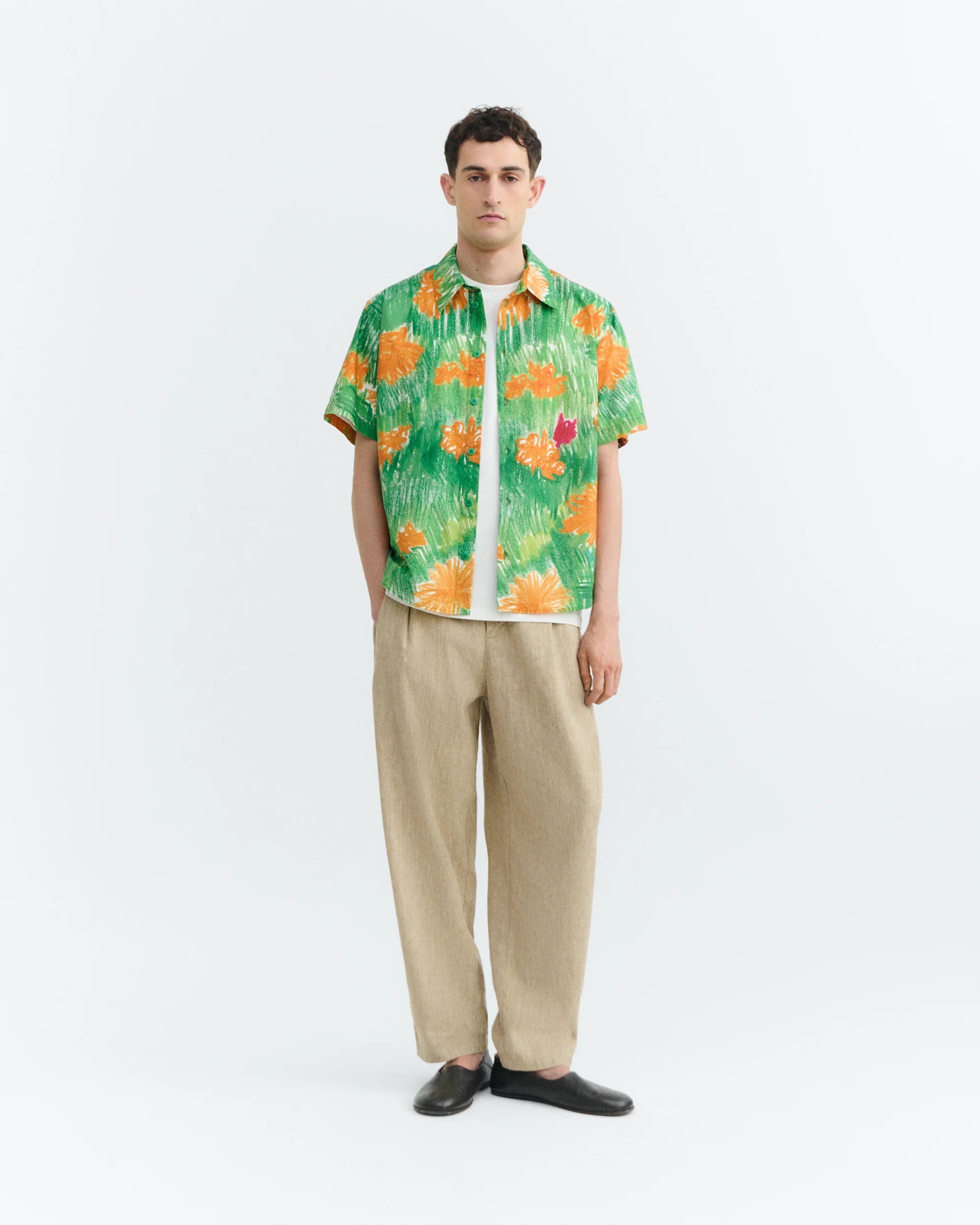 Thinking MU // Crayon Paddy Flower Shirt - Green/Orange