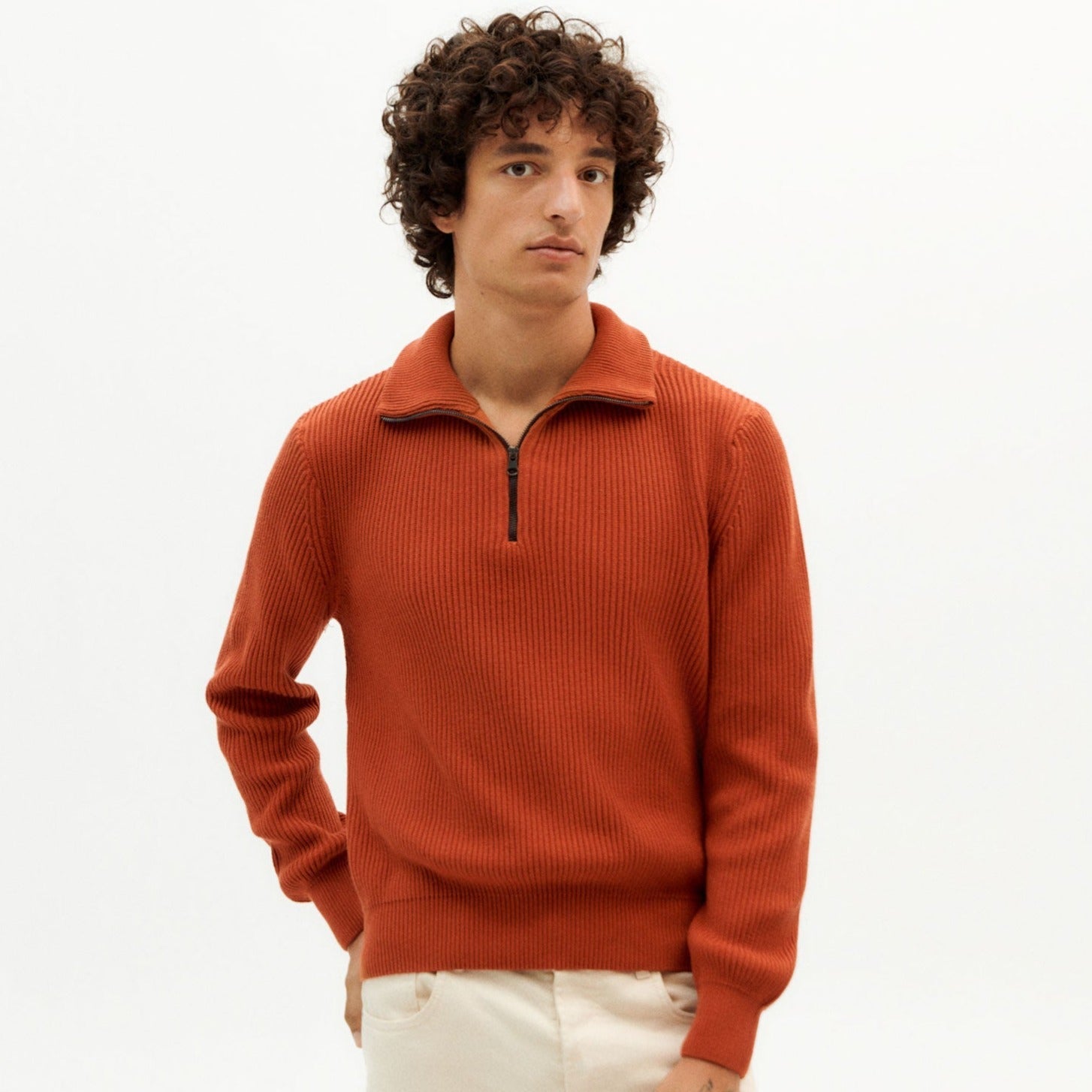 Thinking Mu // Lip Knit Sweater - Clay Red