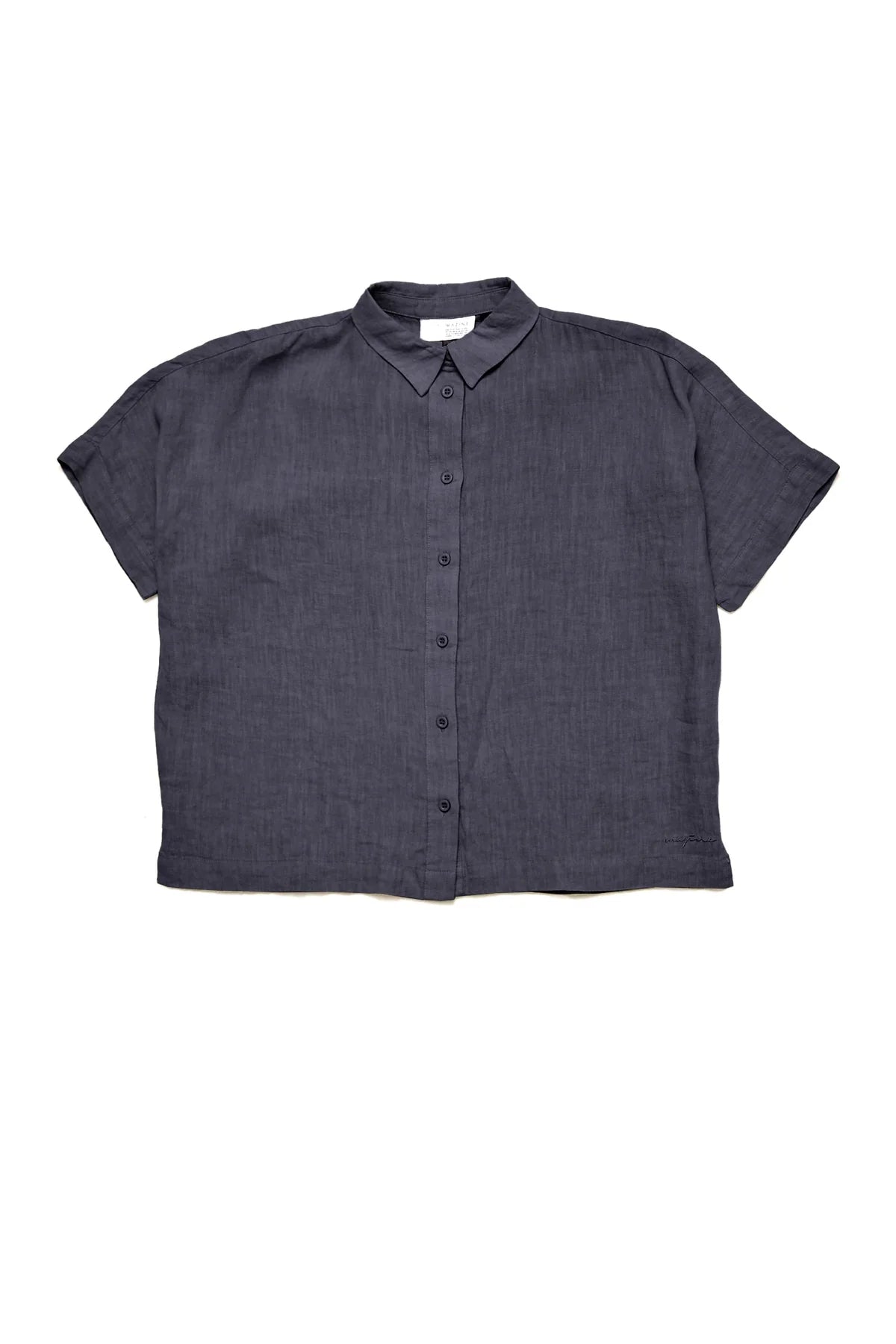 Mazine // Short Sleeve Linen Shirt - Ink blue