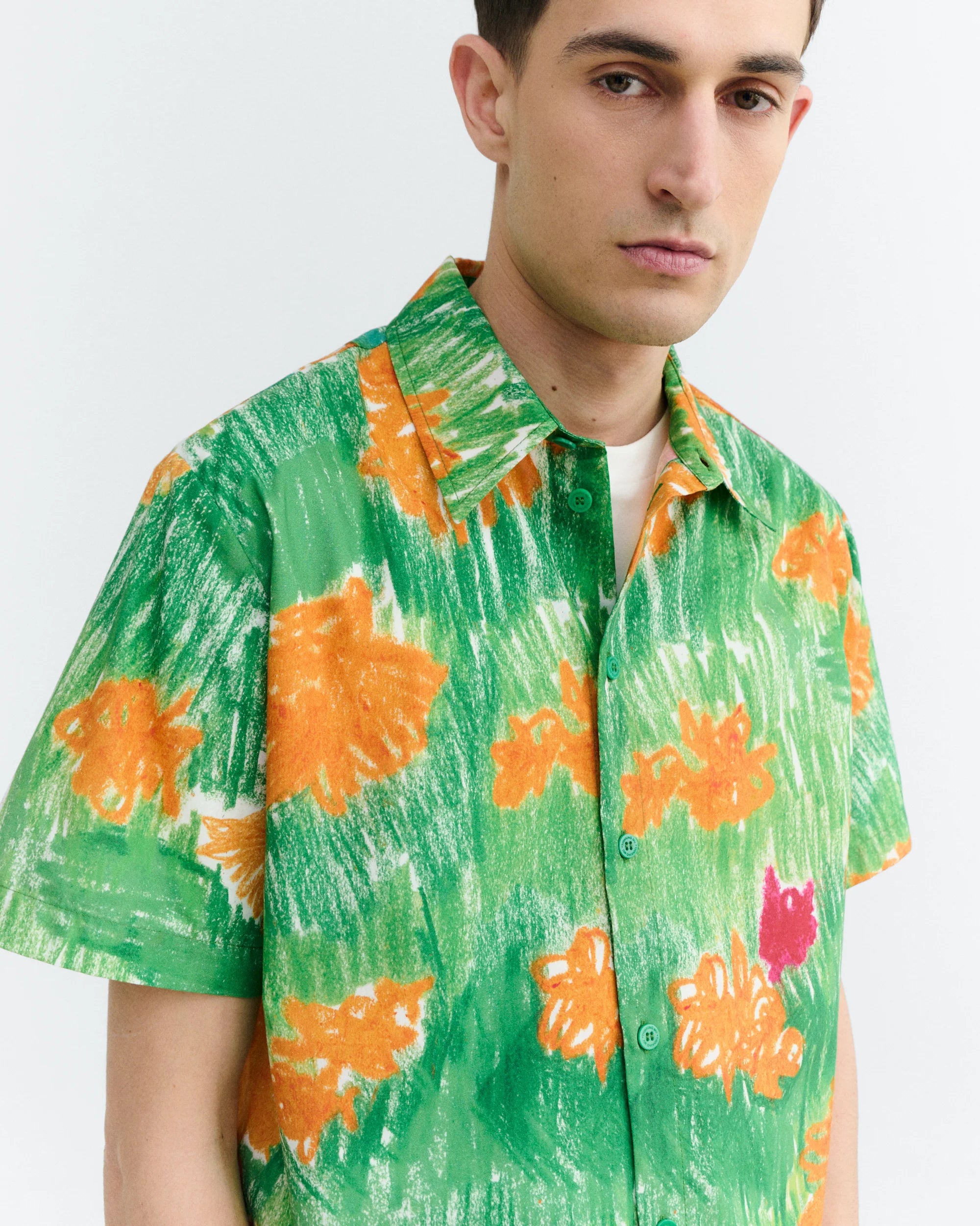 Thinking MU // Crayon Paddy Flower Shirt - Green/Orange