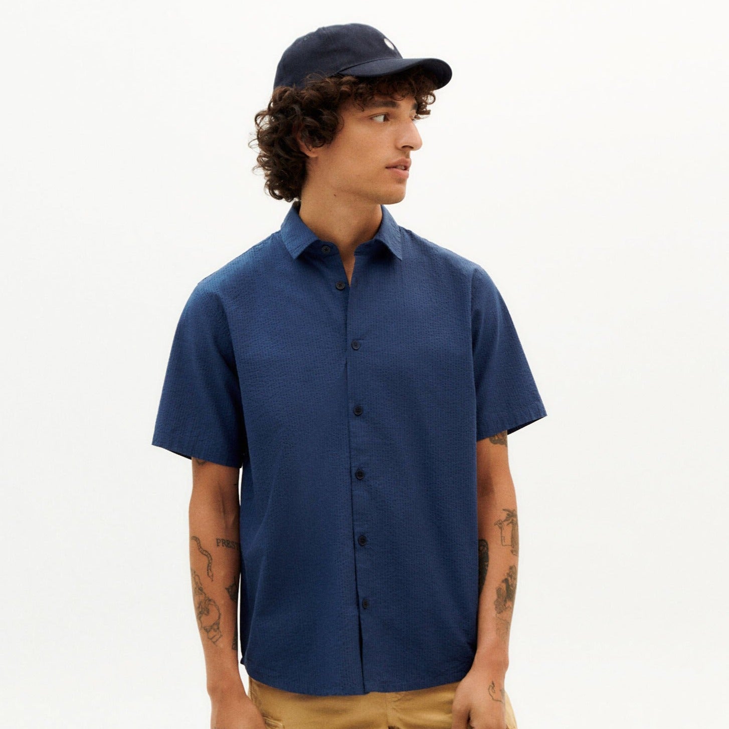 Thinking Mu // Seercucker Checks Tom Shirt - Navy